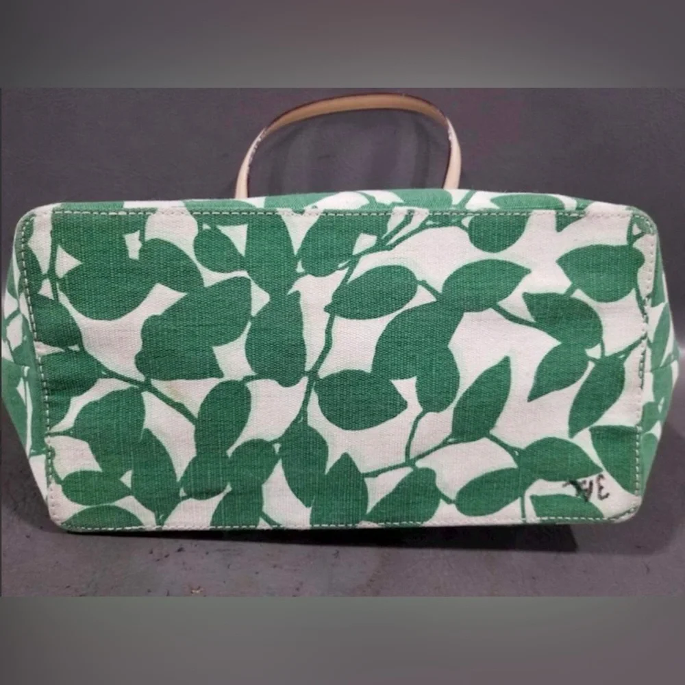 kate spade Cream Tote with Green Leaf Print and Blush Handles